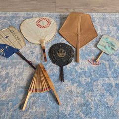 Collection of 6 Vintage Asian Hand Fans Japanese Uchiwa Bamboo Folk Art Decor