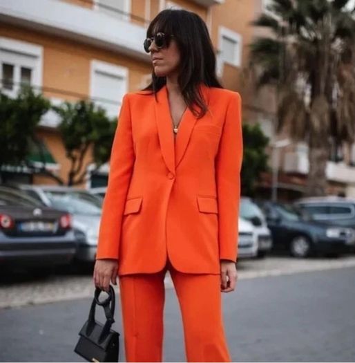 Fab Zara Bloggers Insta Famous Pumpkin Orange Suit Co Ord Blazer and Trousers   Size XL UK 14