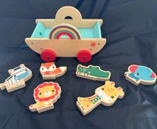 Wooden toy set - animals and cart