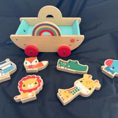 Wooden toy set - animals and cart