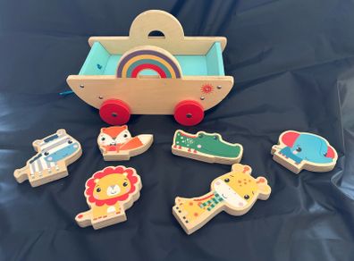 Wooden toy set - animals and cart