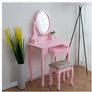 Bedroom Furniture Pink Dressing Table 3-Drawer Makeup Dresser Set with Stool Oval Mirror Image 4