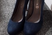 Navy suede high heels