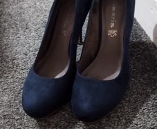 Navy suede high heels