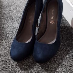 Navy suede high heels