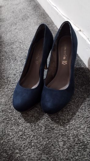 Navy suede high heels