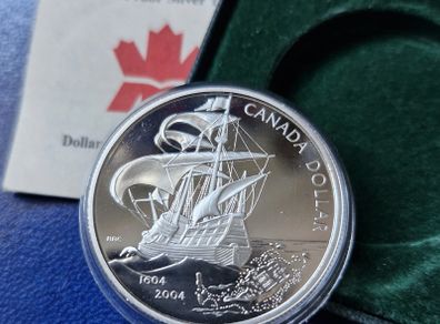2004 Canada  .999 Silver Proof 400th Anniversary French Settlement 1 Dollar coin (25 gram)