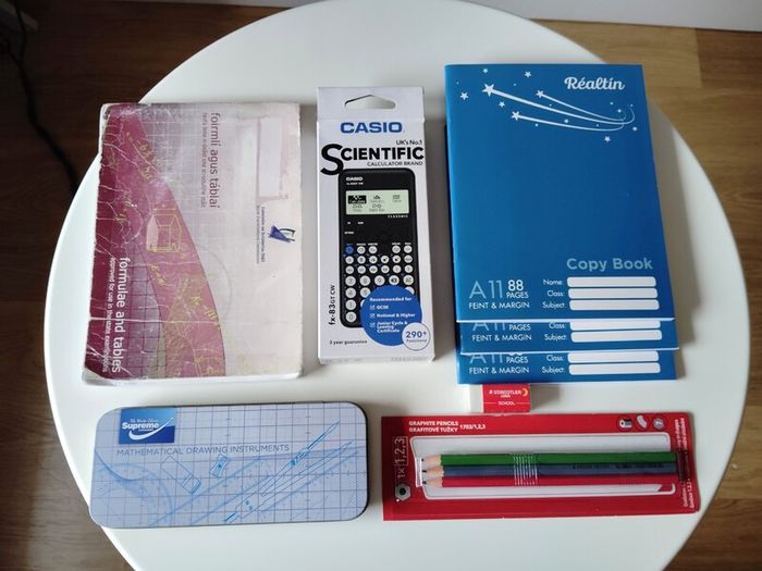 Casio scientific calculator, maths set, copybooks, pencils, eraser & formulae/tables book