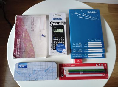 Casio scientific calculator, maths set, copybooks, pencils, eraser & formulae/tables book