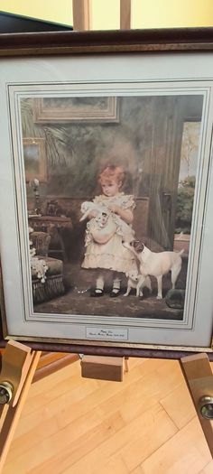 Vintage Framed Print - Puppy Love - by Charles Burton Barber (1836-1893) Made in England