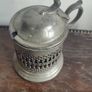 Pewter Condiment Set, blue glass and pewter design. mustard and salt Image 7