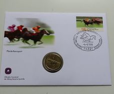 Horse racing coin & stamp cover  USA 1999 quarter dollar BUNC misaligned error