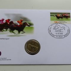 Horse racing coin & stamp cover  USA 1999 quarter dollar BUNC misaligned error