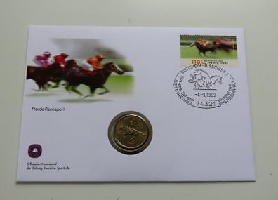 Horse racing coin & stamp cover  USA 1999 quarter dollar BUNC misaligned error