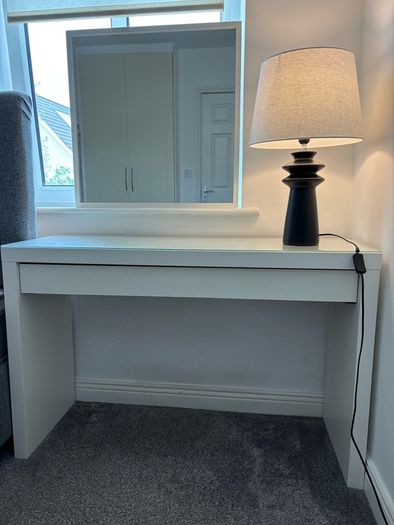 ikea desk , mirror and lamp