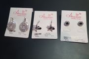 NEW 3 pairs of earrings by Absolute Jewellery Design Silver color Emerald Star Sparklings stones RRP95Eur