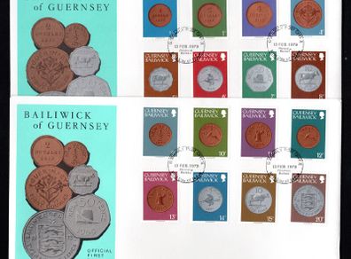 1979 Guernsey 1/2p-20p & UK5 Definitive Stamps 3 First Day Cover (FDC)