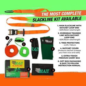 Complete Slackline Kit with Training Line | Slackline for Kids with Tree Protectors Ratchet Cover | Premium Slackline Beginner Kit Perfect for Adults, Slackline outdoor Tightrope Kids 18.5m