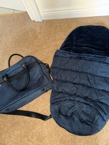 icandy peach navy check changing diaper bag and footmuff