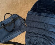 icandy peach navy check changing diaper bag and footmuff
