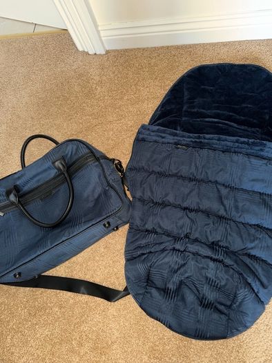 icandy peach navy check changing diaper bag and footmuff