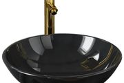 Bathroom Sink with Tap and Push Drain Black Tempered Glass