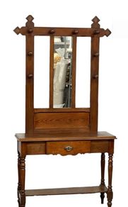 Victorian pitch pine hallstand with drawer