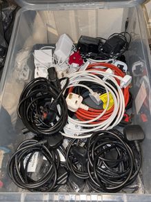 Various mains cables, power bricks