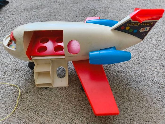 Vintage 1960s/1970s Fisher-Price Toy Lot - Jet, Mini-Bus, Train & 5 Figures