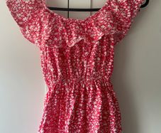Dunnes ditsy daisy floral pattern dress red, white and yellow with ruffle neckline