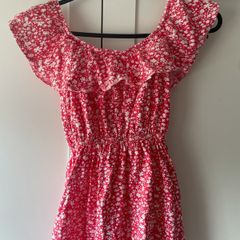 Dunnes ditsy daisy floral pattern dress red, white and yellow with ruffle neckline