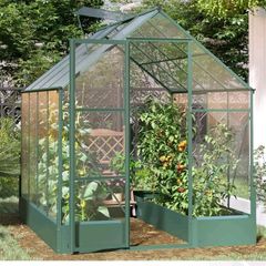 New Garden Walk-in Polycarbonate Greenhouse with Raised Garden Bed 6ft x 8ft