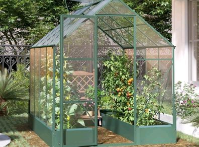 New Garden Walk-in Polycarbonate Greenhouse with Raised Garden Bed 6ft x 8ft