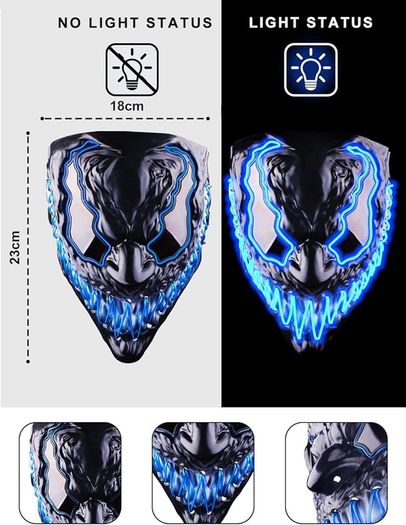 Venobat LED Halloween Mask, 2 Pack Neon Light Up Mask with Dark and Evil Glowing Eyes 3 Lighting Modes, Halloween Scary Mask for Adults Kids