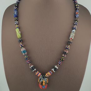 Antique Venetian Style MultiColor Mix Glass & Old Face Glass Pendant Necklace