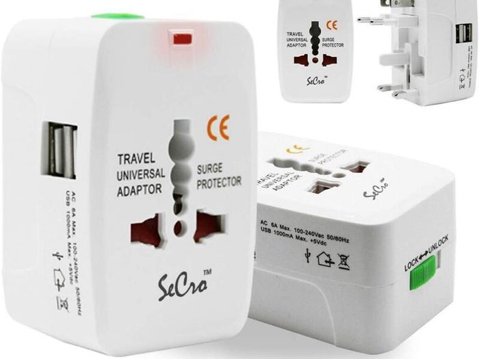 Universal Travel Adapter with Dual USB Charger Ports, Multi-Plug with Surge Protector Worldwide