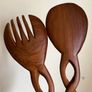 Vintage Hand Carved Teak Wood Lion a spoon and Fork Image 3