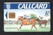 1991 Ireland 10 unit Irish Horse Racing Definitive Callcard with Gemplus Chip, Dame Lane Address, Matt finish, Single Print Flag, Barcode Used. Telecom Eireann card number 1033.