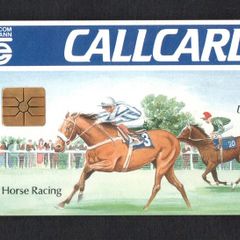 1991 Ireland 10 unit Irish Horse Racing Definitive Callcard with Gemplus Chip, Dame Lane Address, Matt finish, Single Print Flag, Barcode Used. Telecom Eireann card number 1033.