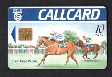1991 Ireland 10 unit Irish Horse Racing Definitive Callcard with Gemplus Chip, Dame Lane Address, Matt finish, Single Print Flag, Barcode Used. Telecom Eireann card number 1033.