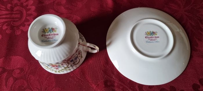 Rare Elizabethan Staffordshire Fine Bone China July Flower Of The Month Tea Cup And Saucer Made in England