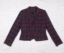 Zara Burgundy Red & Navy Blue Tartan Plaid Tailored Blazer Jacket Size L