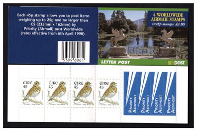 1999 Ireland Worldwide Definitive Stamp Booklet Mint Never Hinged (MNH). Scan shows front and back of booklet however advert is for single booklet