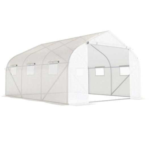 Walk-In Polytunnel Greenhouse with Roll-up Door and Mesh Windows, Warm House Garden Tunnel Plant Shelter, Galvanised Steel Frame, 4.5 x 3 x 2m, White