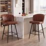 Set of 2 Bar Stools with Black Metal Legs, PU Leather Brown Image 6