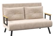 Sleeper Sofa 2-Seater Sofa Velvet Sofa, Sleeper Function, incl. 2 Pillows, Velvety Look, Natural Beige Black
