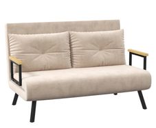 Sleeper Sofa 2-Seater Sofa Velvet Sofa, Sleeper Function, incl. 2 Pillows, Velvety Look, Natural Beige Black