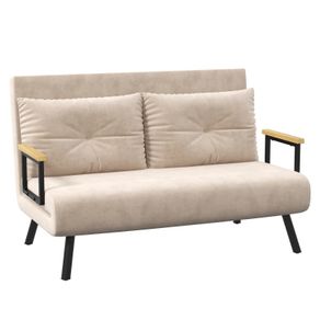 Sleeper Sofa 2-Seater Sofa Velvet Sofa, Sleeper Function, incl. 2 Pillows, Velvety Look, Natural Beige Black