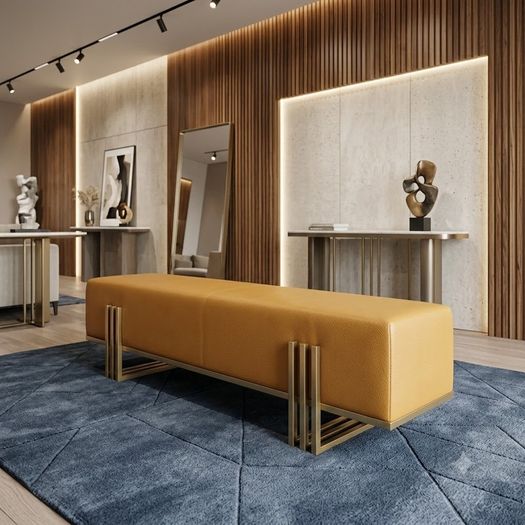 Aurora Luxury Bench  180cm Gold Frame Upholstered Bench