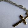 Vintage Gold Plated Cross Pendant and Chain L-10" Image 2